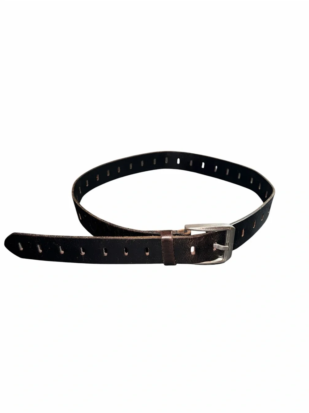 Classic Men's Brown M/L Leather Belt with Silver Buckle